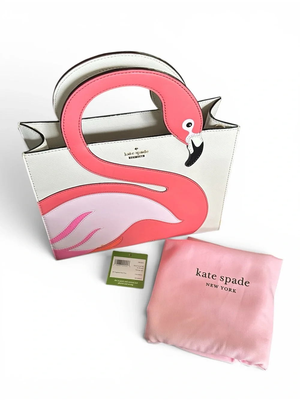 Kate Spade Flamingo Satchel NWT Pink White Novelty Tote w/ Dust Bag - Picture 8 of 17
